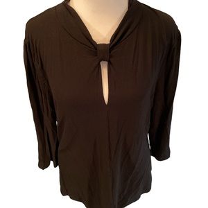 Melanie Lyne Black 3/4 Sleeve Keyhole Front Blouse Size Large